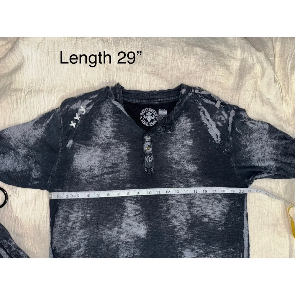 Affliction men's gray tie dyed long sleeve tshirt‎ epaulets size medium